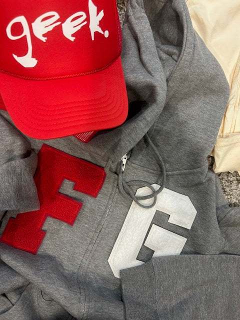Heather/Red/White Zip